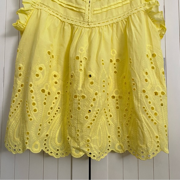 Honey & T Yellow Eyelet & Lace Babydoll Top Sleeveless High Neck Size Small NWT - Picture 4 of 12